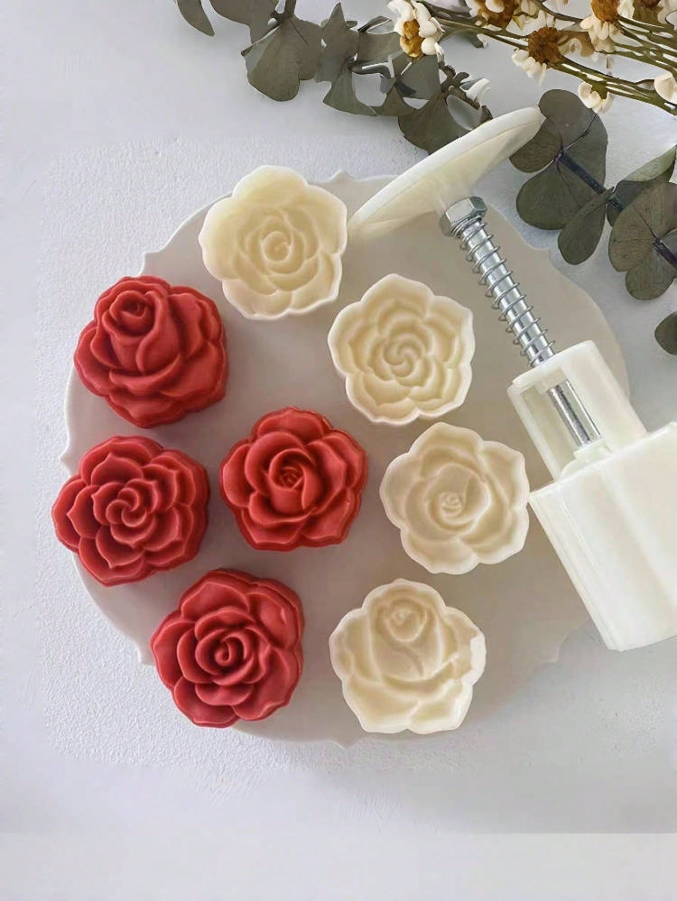 Home Cooking Asian - Roosvormige Mooncake Mold Set met persgereedschap