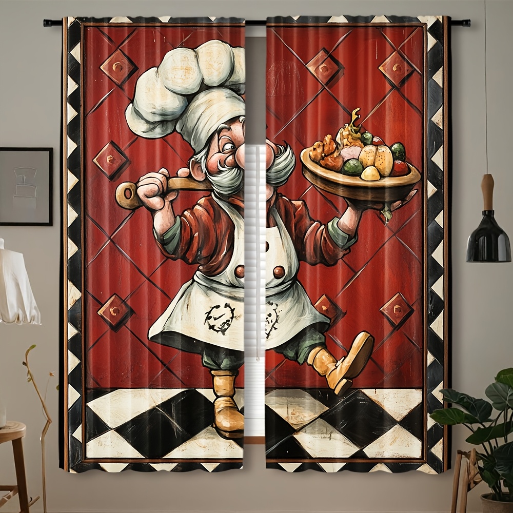 Home Cooking Youtube - Nieuwigheid Chef Cartoon Gordijnen Paar Keuken