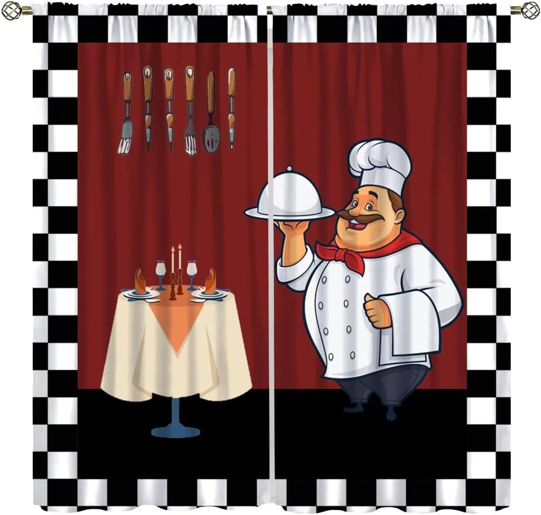 Home Cooking Youtube - Fat Chef Keukengordijnen, Cartoon Cook Zwart