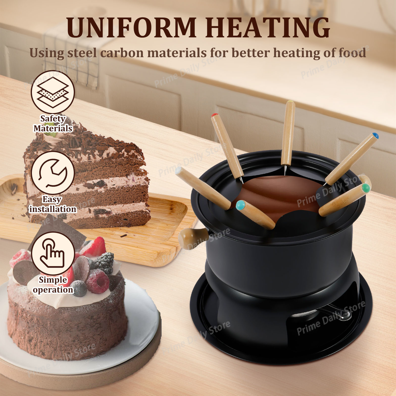 Fondue Pot Ceramic - Keramische chocoladefonduepan met vork & kaarsverwarmer,