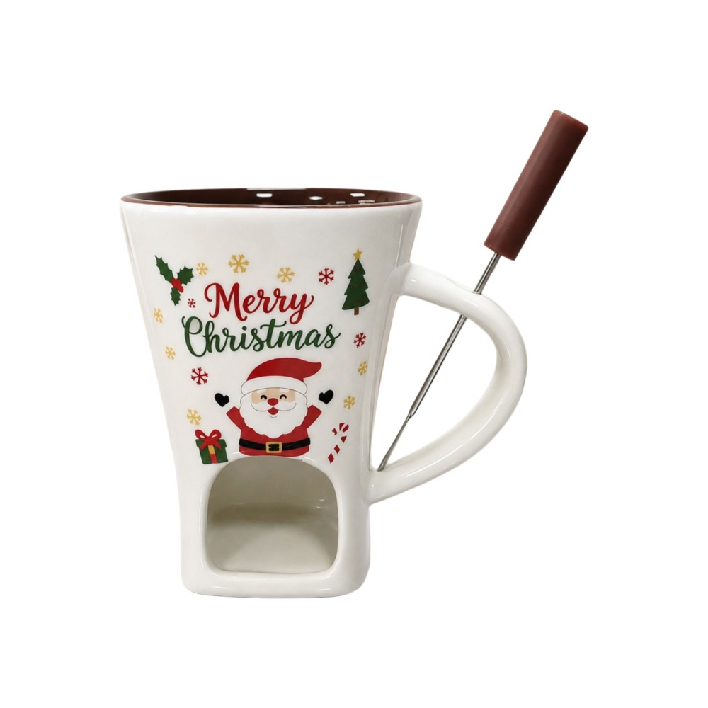 Fondue Pot Ceramic - Keramische chocoladesmeltbeker met vork, hittebestendige chocoladefonduekop,