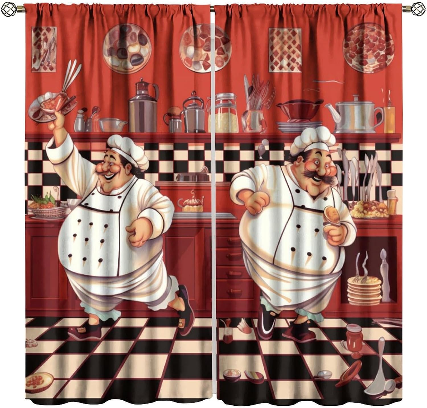 Home Cooking Youtube - Keuken chef-kok met gastronomische gordijnen, abstracte